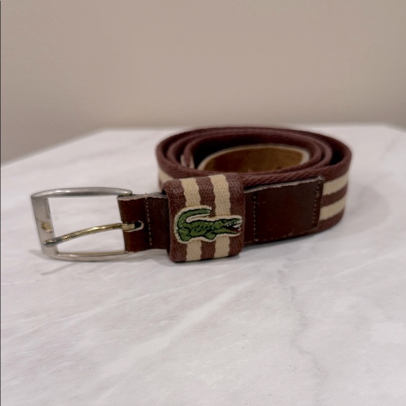 🔥Vintage Lacoste Men's Brown and Cream Striped Belt🔥 - Picture 1 of 2